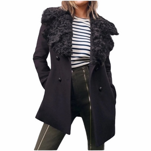 NWT A.L.C. Wilson Navy Blue Shearling Fur‎ Collar Double Breasted Pea Coat 2